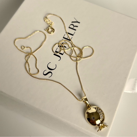 Pomegranate Necklace 14k Gold Plated CZ Stone - Picture 6 of 9